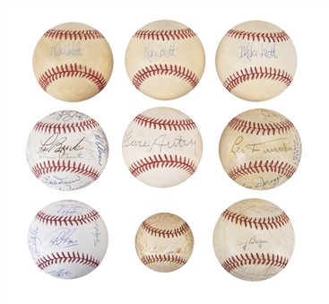 Lot of (9) Single & Multi Signed Baseballs From Gene Autry Collection (Autry LOA & JSA Auction Letter)